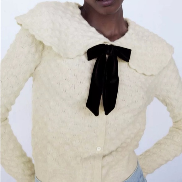 Zara Sweaters - zara knit sweater lapel black tie